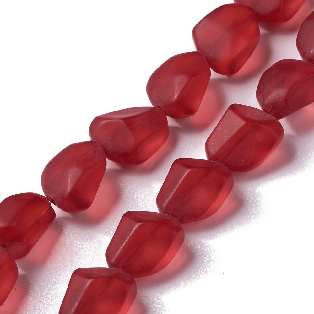 Transparent Frosted Glass Beads Strands Nuggets FireBrick 15x12x9.5mm Hole: 1mm about 40pcs/strand 23.62''(60cm)