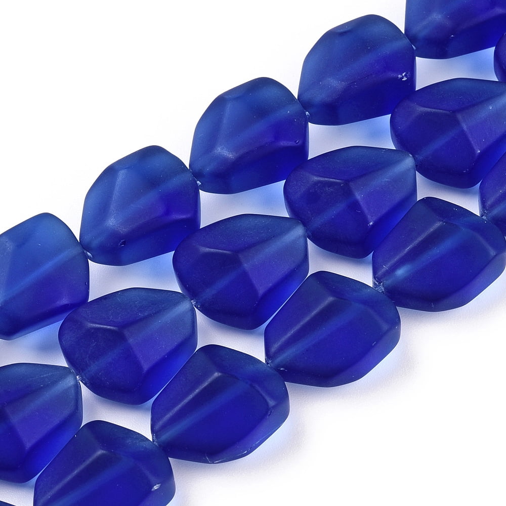 Transparent Frosted Glass Beads Strands Nuggets Royal Blue 15x12x9.5mm Hole: 1mm about 40pcs/strand 23.62''(60cm)