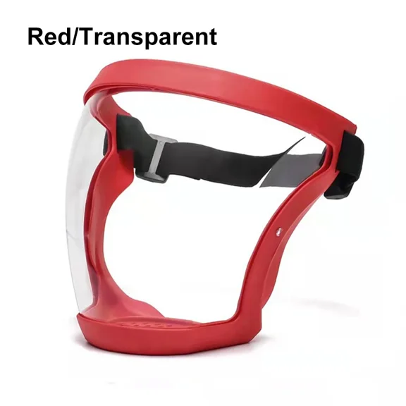 Transparent Full Face Protective Visor Shield, Wind Dust Resistant Anti-Fog Face & Eye Safety Cover for Kitchen Work and Daily Protection,Red