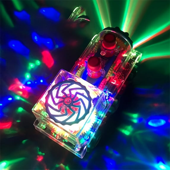 Transparent Gear Train Toy for Toddlers with Moving Gears Lights and Music, Automatic Rolling Bumps Objects Changes Direction Continuously, 2 Play Modes Switchable By On/Off