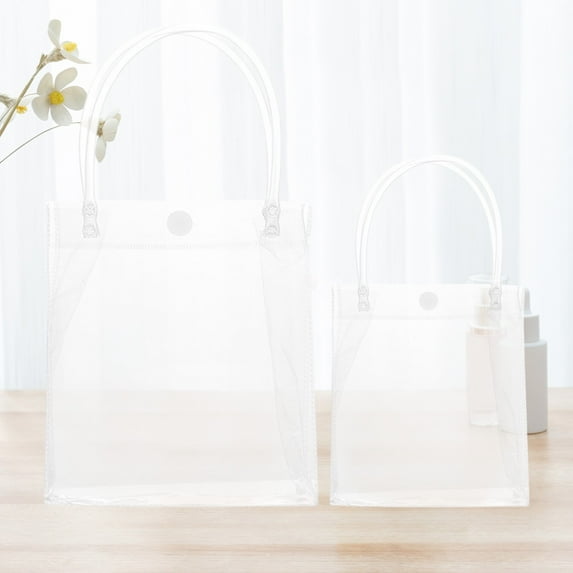 Transparent Gift Bag PVC Waterproof Tote Bag with Snap Button Closure | Durable Lightweight Plastic Handheld Storage Bag for Gift Packaging 25x18x8cm