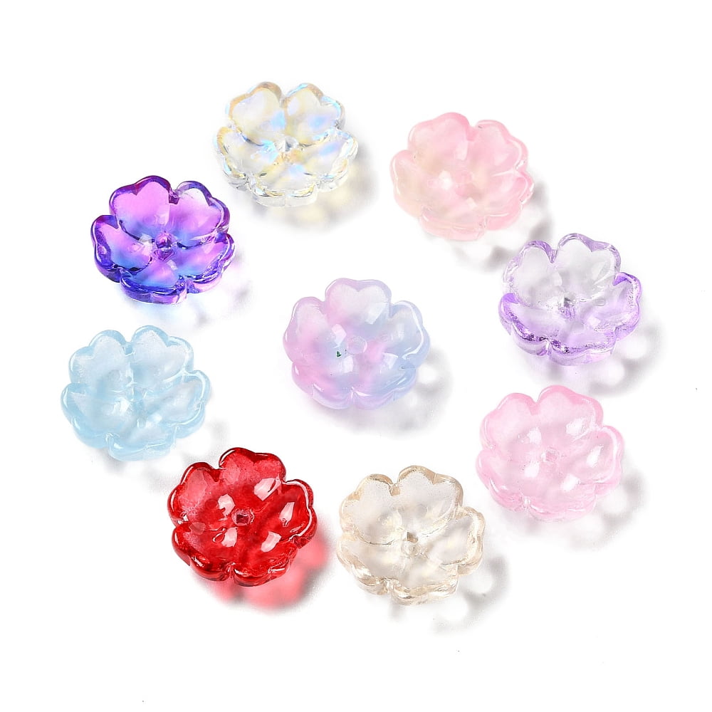 Transparent Glass Bead Flower Mixed Color 13x13.5x4.5mm Hole: 1.5mm