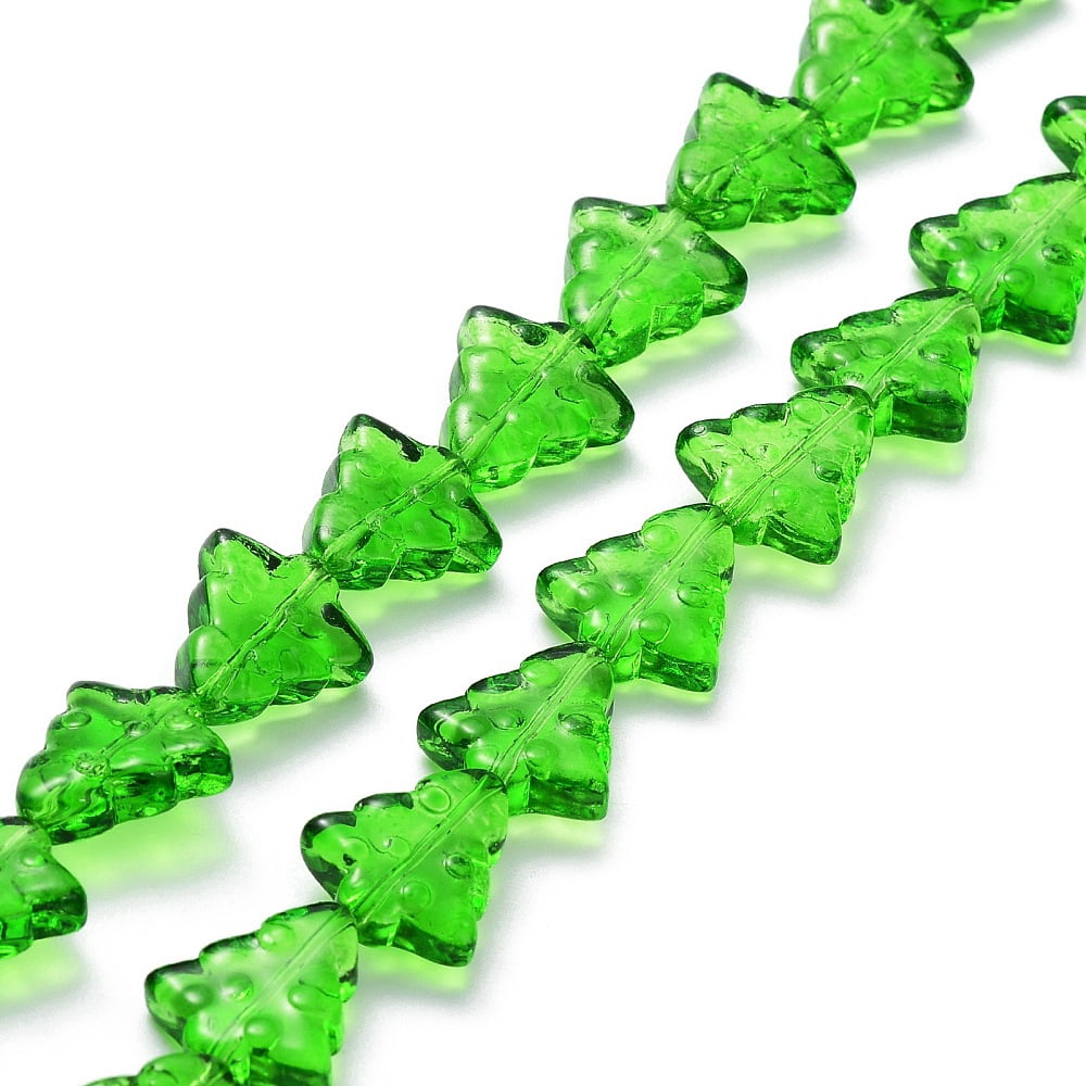 Transparent Glass Bead Strands Christmas Trees Green 15.5~16x14.5~15x4.5~5mm Hole: 1mm about 40pcs/strand 25.20~25.59(64~65cm)
