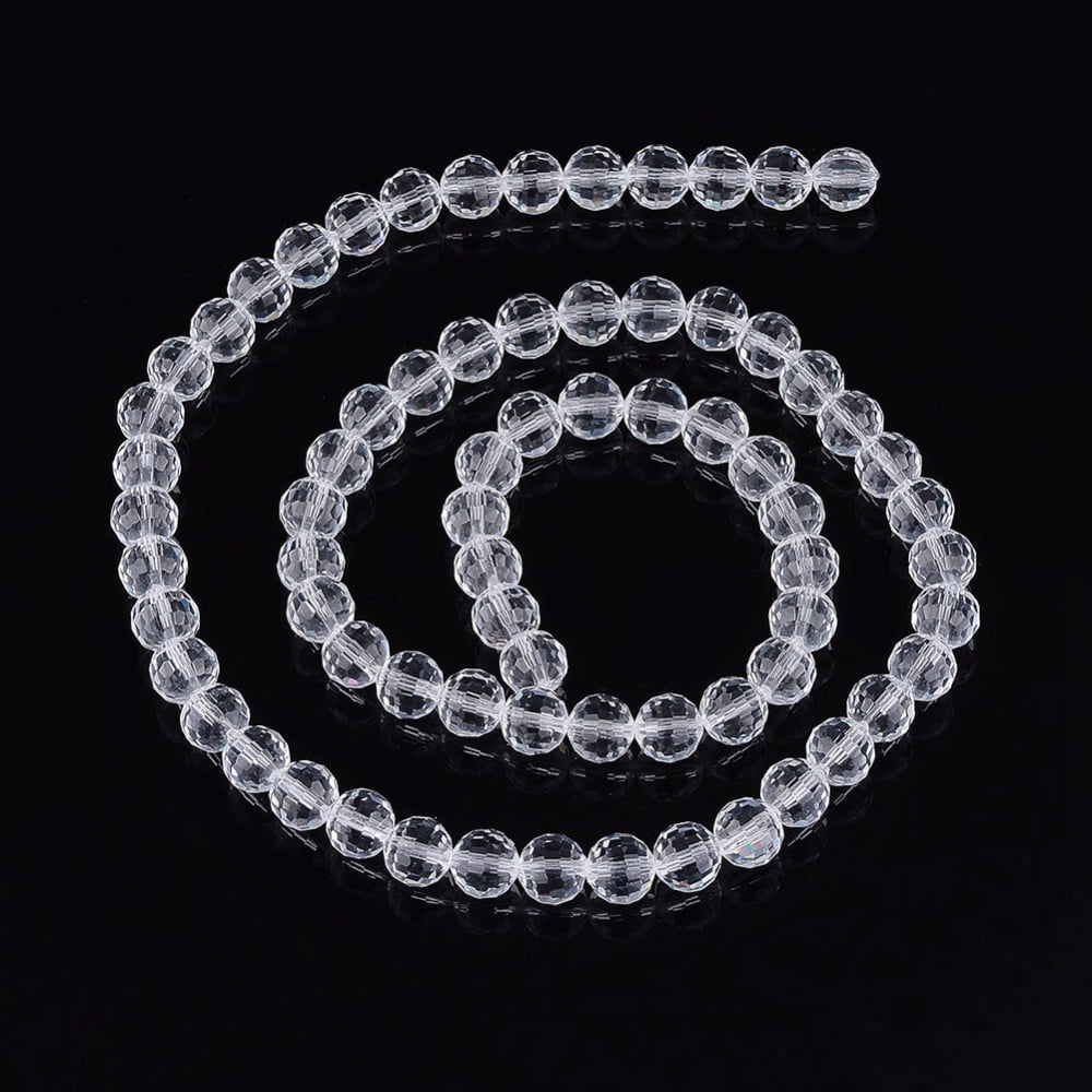 Transparent Glass Bead Strands Faceted(96 Facets) Round Clear 10mm Hole: 1mm 68~70pcs/strand 60~61cm
