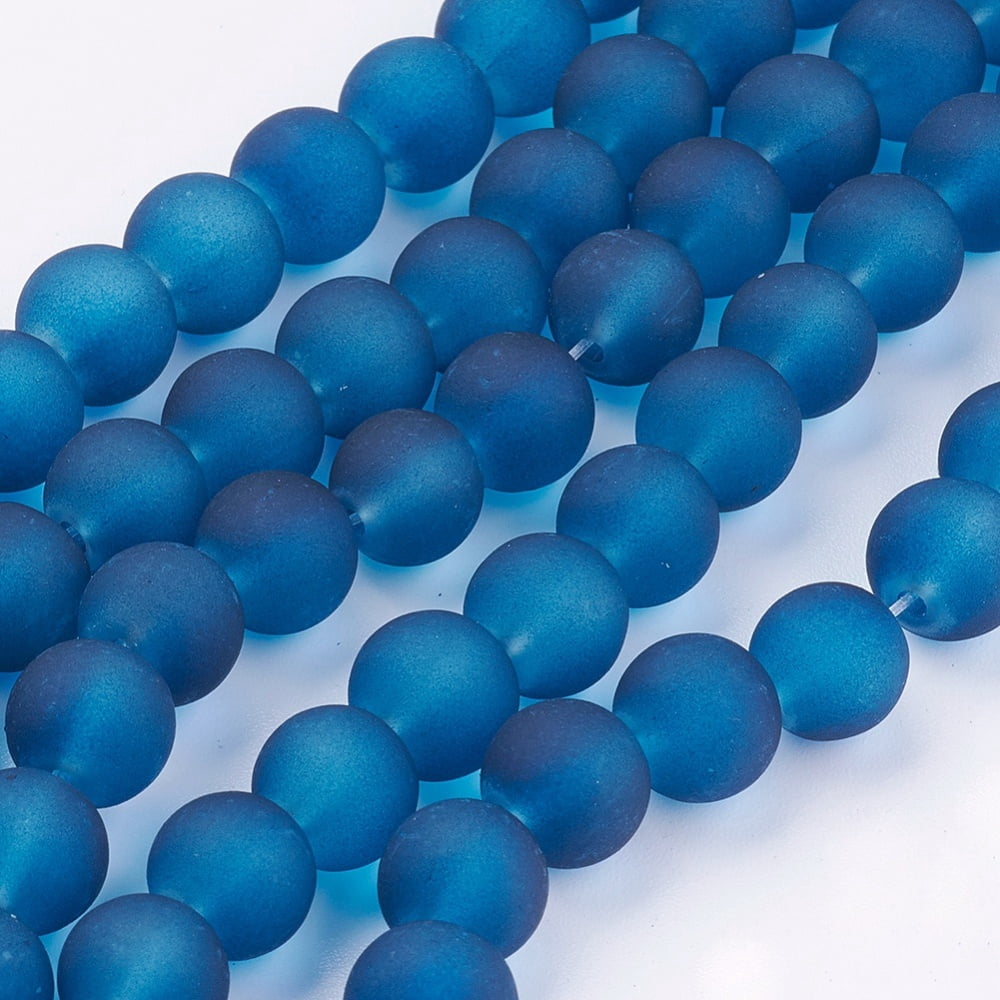 Transparent Glass Bead Strands Frosted Round Marine Blue 8mm Hole: 1~1.6mm about 99pcs/strand 31.4 inch