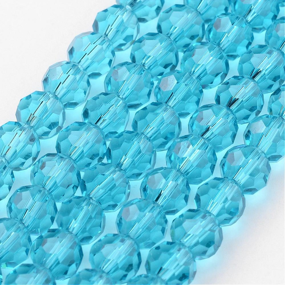 Transparent Glass Bead Strands Imitate Austrian Crystal Faceted(32 Facets) Round Sky Blue 10mm Hole: 1mm about 65~68pcs/strand 58~62cm