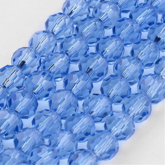 Transparent Glass Bead Strands Imitate Austrian Faceted(32 Facets) Round Cornflower Blue 4mm Hole: 1mm 87~93pcs/strand 32~33cm diy