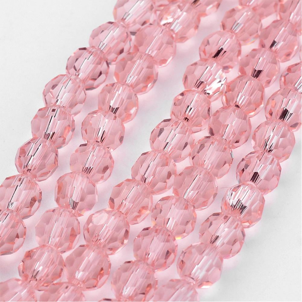 Transparent Glass Bead Strands Imitate Austrian Faceted(32 Facets) Round Pink 8mm Hole: 1mm about 65~67pcs/strand 49~50cm DIY