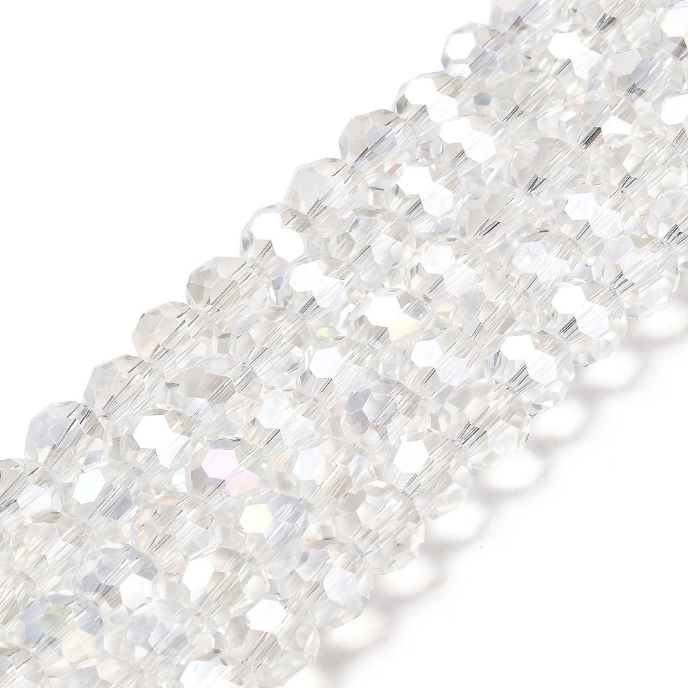 Transparent Glass Beads 32 Facets AB Color Plated Round Clear 8x7~7.5mm Hole: 1.5mm about 66pcs/strand 18.82''~19.06''(47.8~48.4cm)