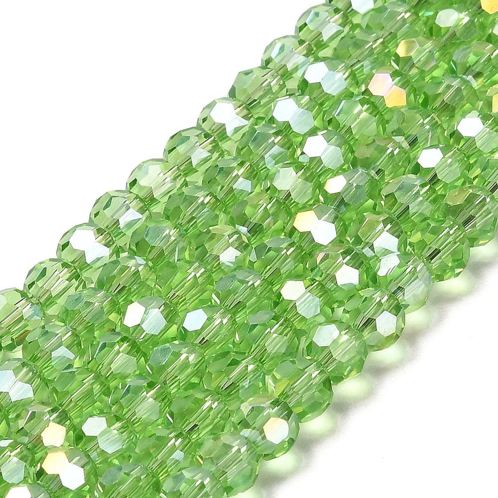 Transparent Glass Beads 32 Facets AB Color Plated Round Light Green 6x5.5mm Hole: 1.2mm 91pcs/strand 19.29''(49cm)