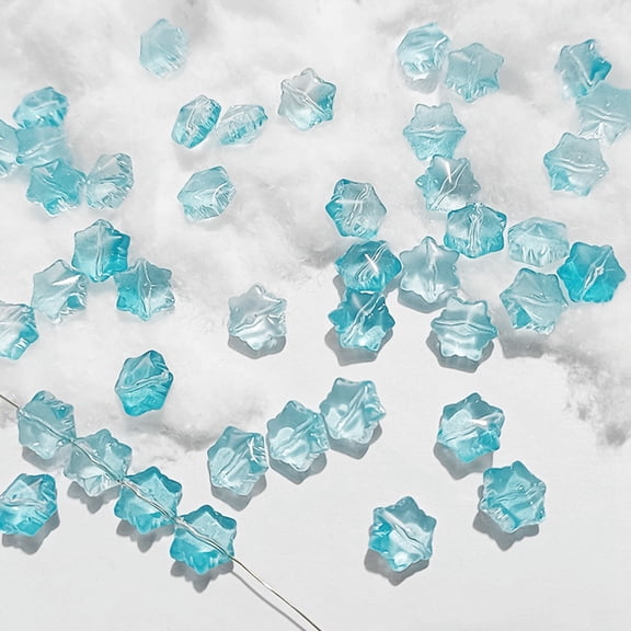 Transparent Glass Beads Christmas Snowflake Aqua 11.5x10.5x7.5mm Hole: 1mm DIY
