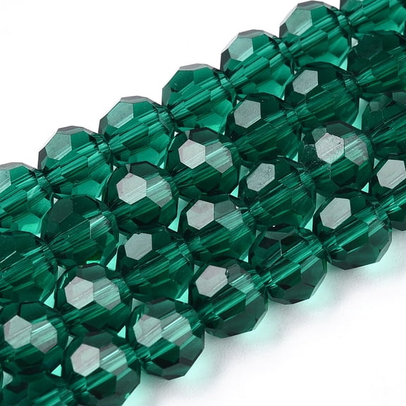 Transparent Glass Beads Faceted(32 Facets) Round Dark Green 6mm Hole: 1mm about 98pcs/strand 20.47 inch(52cm)