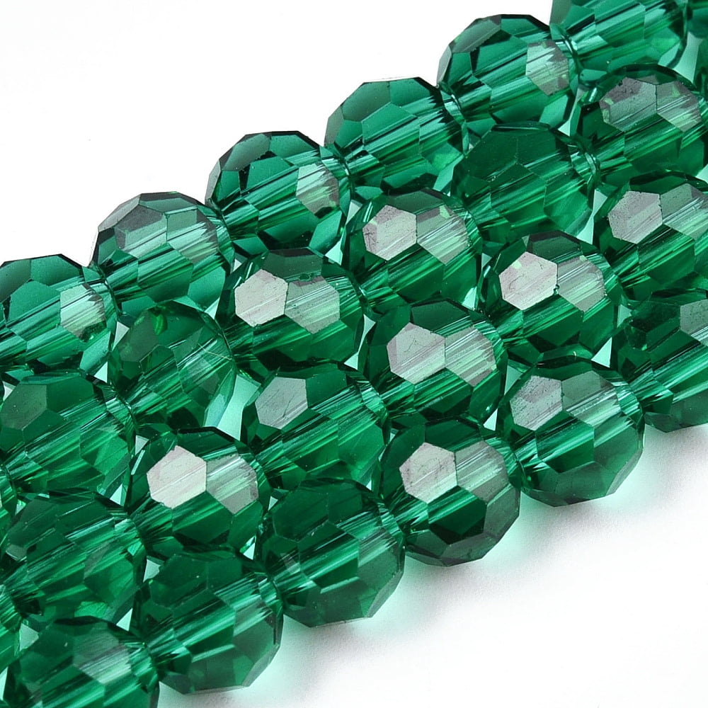 Transparent Glass Beads Faceted(32 Facets) Round Green 8mm Hole: 1mm about 65~67pcs/strand 49~50cm DIY