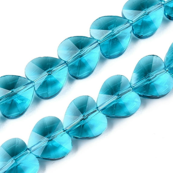 Transparent Glass Beads Faceted Heart Deep Sky Blue 10x10x6.5mm Hole: 1mm