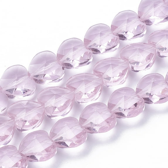 Transparent Glass Beads Faceted Heart Pearl Pink 14x14x8.5mm Hole: 1mm