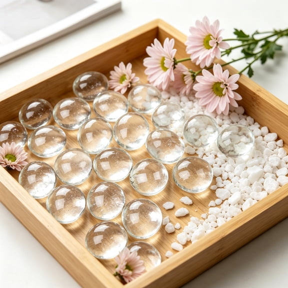Transparent Glass Beads and Glass Pebbles for Vase Filler, Flat Clear Glass Marble Stones for Floral Arrangements, Candle Centerpieces, Craft and Wedding Decoration
