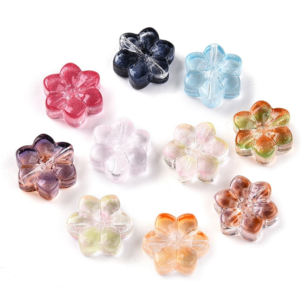 Transparent Glass Beads Plum Gradient Color Mixed Color 13~13.5x12x5~5.5mm Hole: 1~1.2mm