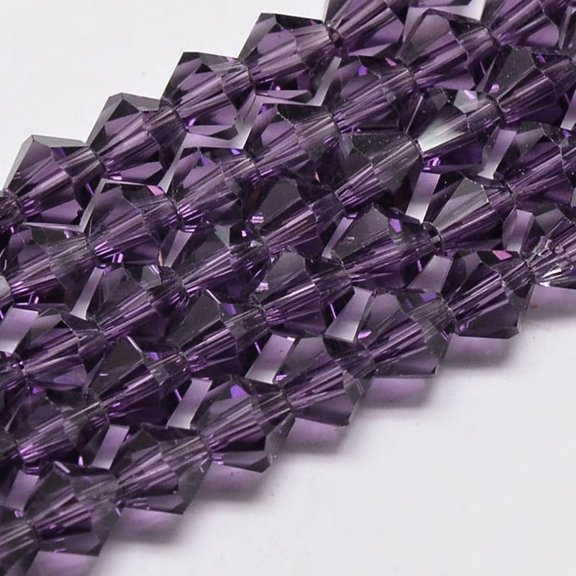 Transparent Glass Beads Strands Faceted Bicone Purple 3.5~3.8x3mm Hole: 0.8mm 107~110pcs/strand 32.5~34cm