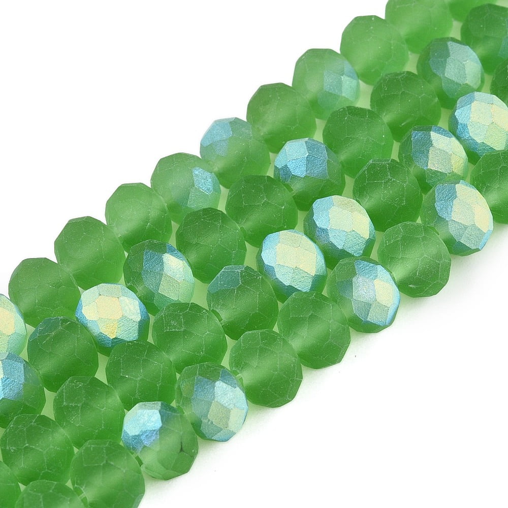 Transparent Glass Beads Strands Faceted Frosted Half AB Color Plated Rondelle Green 8x6mm Hole: 1mm about 60~62pcs/strand 39~40cm