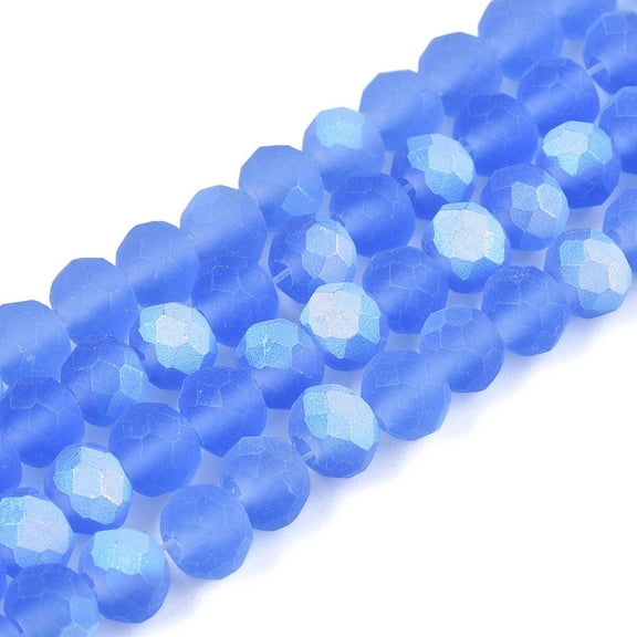 Transparent Glass Beads Strands Faceted Frosted Half AB color Plated Rondelle Cornflower Blue 6x4.5mm Hole: 1.4mm 80~85pcs/strand 38~40cm