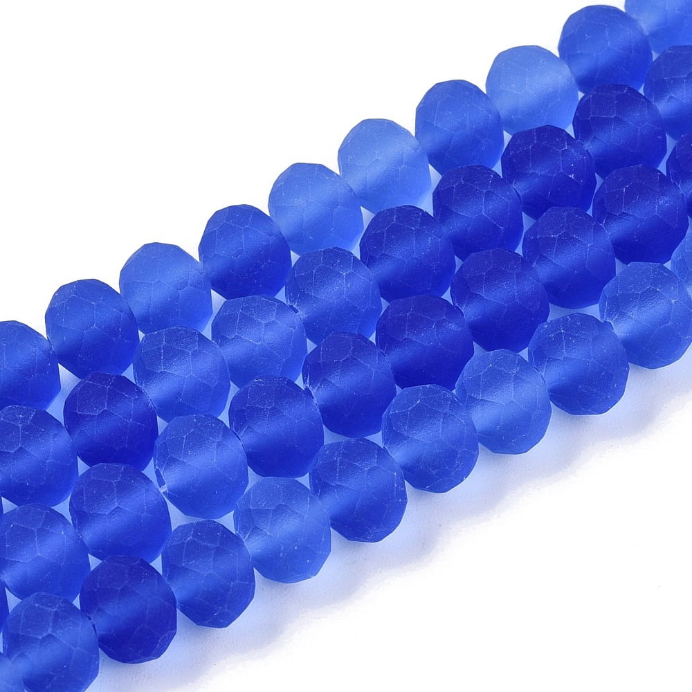 Transparent Glass Beads Strands Faceted Frosted Rondelle Blue 8mm Hole: 1mm about 64~65pcs/strand 40~41cm