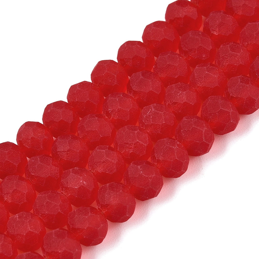 Transparent Glass Beads Strands Faceted Frosted Rondelle Crimson 6x4.5mm Hole: 1.4mm about 84~85pcs/strand 41.5~42cm