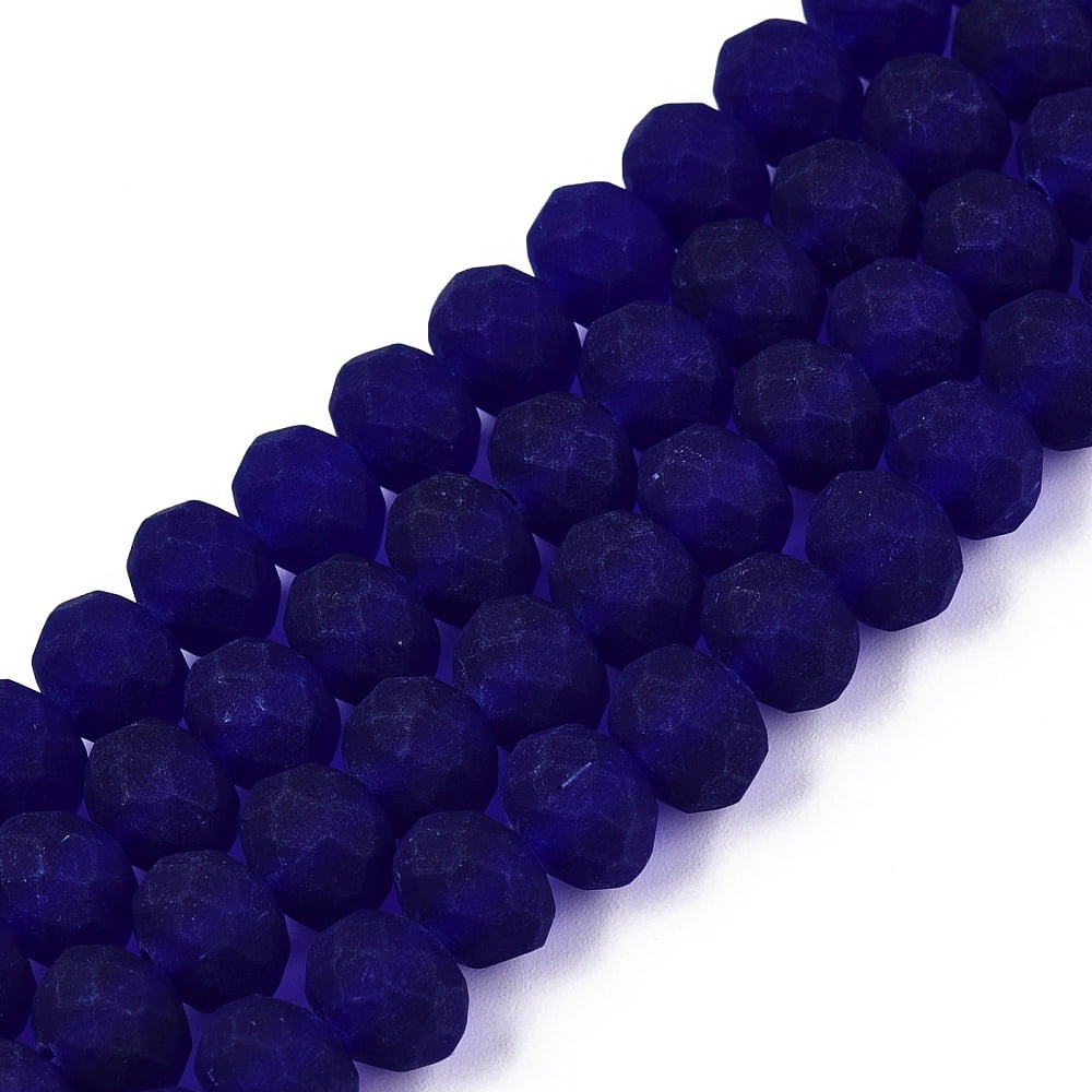 Transparent Glass Beads Strands Faceted Frosted Rondelle Dark Blue 8mm Hole: 1mm 64~65pcs/strand 40~41cm