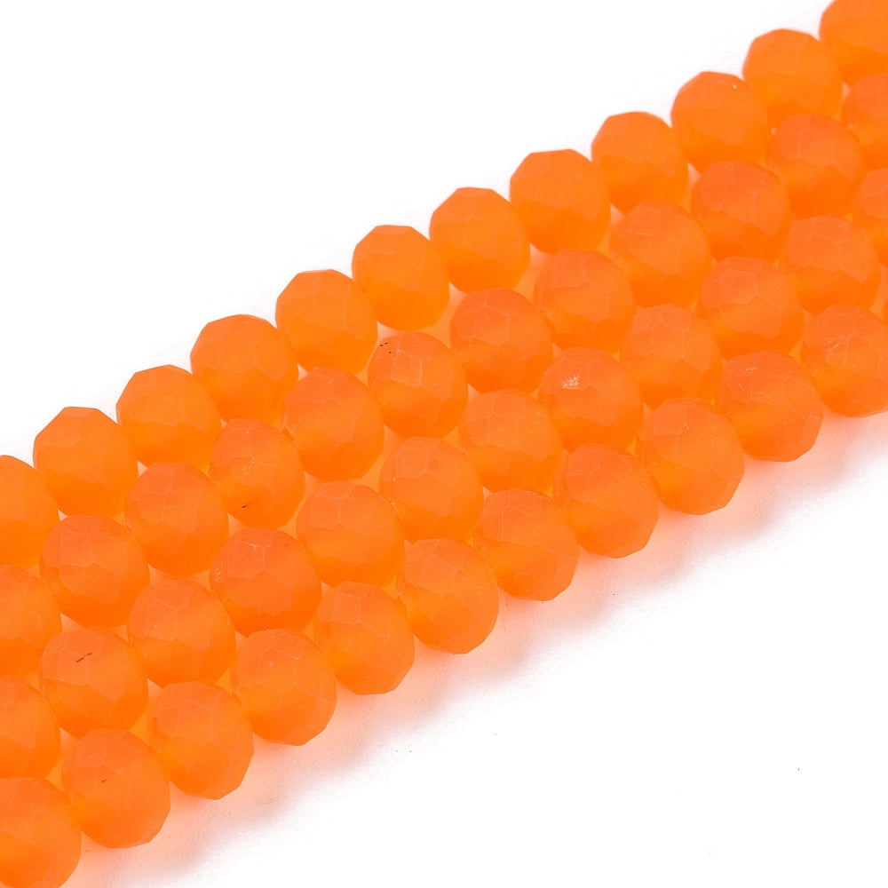 Transparent Glass Beads Strands Faceted Frosted Rondelle Dark Orange 6x4.5mm Hole: 1.4mm about 84~85pcs/strand 41.5~42cm