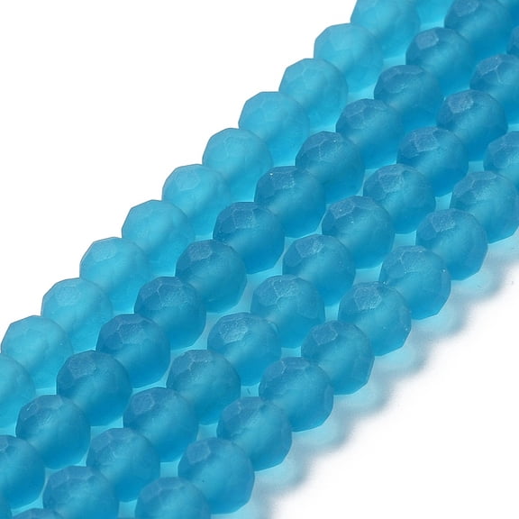 Transparent Glass Beads Strands Faceted Frosted Rondelle Deep Sky Blue 8mm Hole: 1mm 63~65pcs/strand 39~40cm