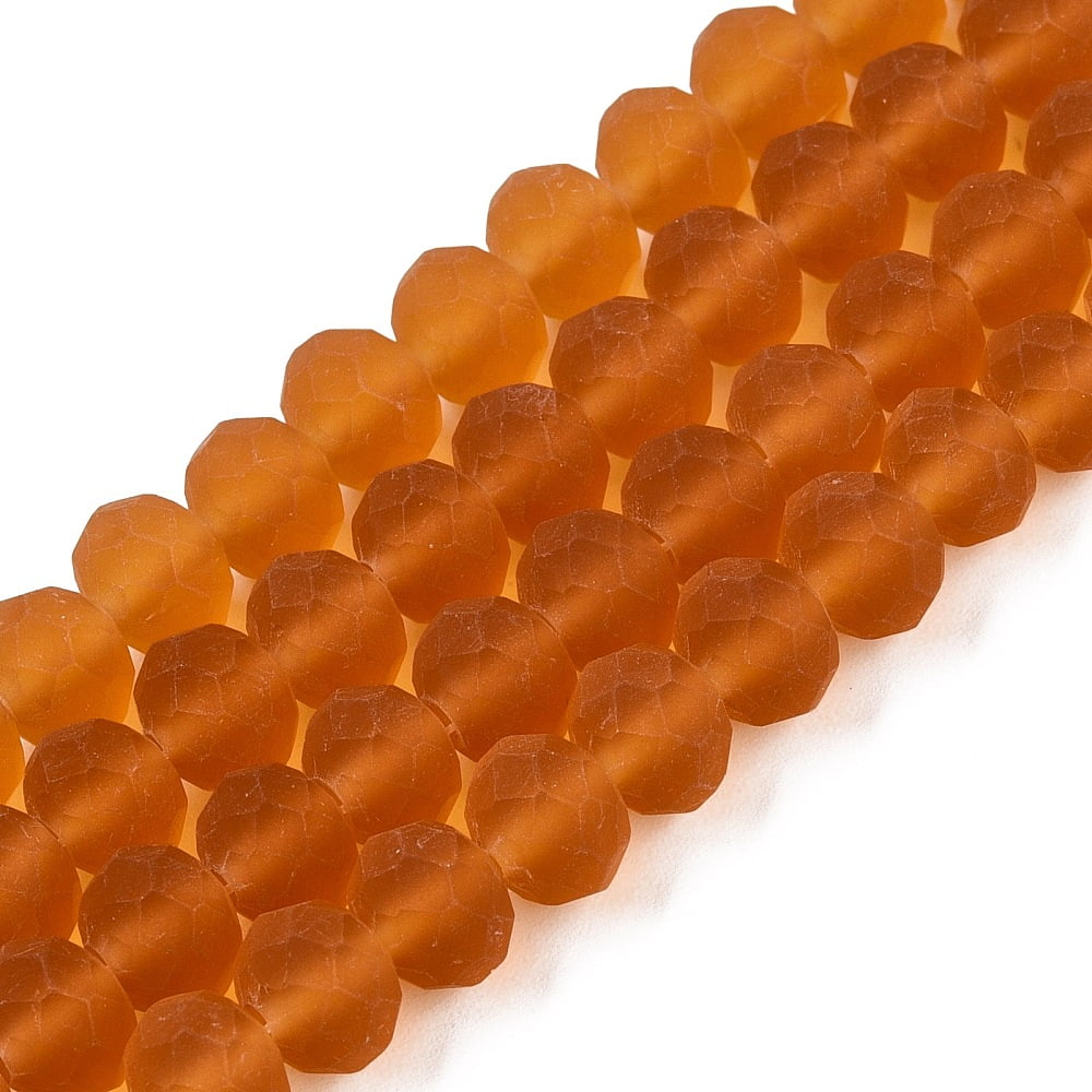 Transparent Glass Beads Strands Faceted Frosted Rondelle Goldenrod 8mm Hole: 1mm about 64~65pcs/strand 40~41cm