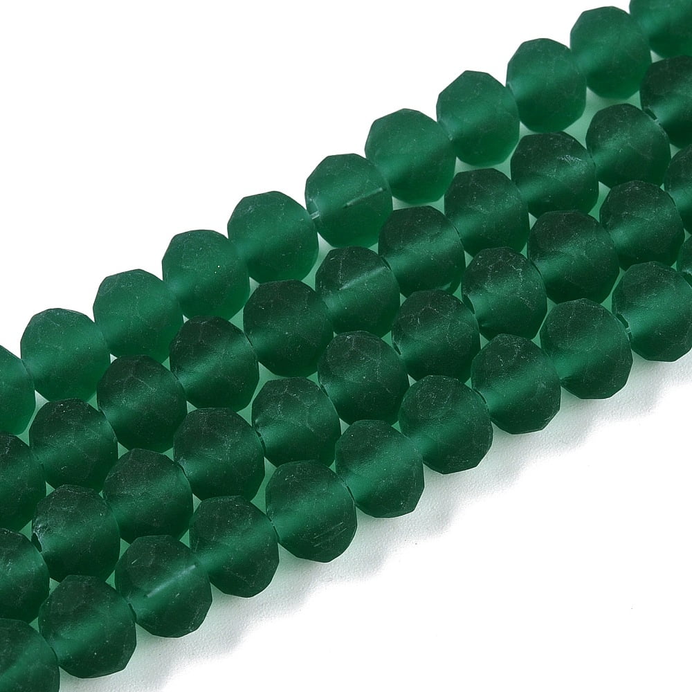 Transparent Glass Beads Strands Faceted Frosted Rondelle Green 8mm Hole: 1mm about 64~65pcs/strand 40~41cm