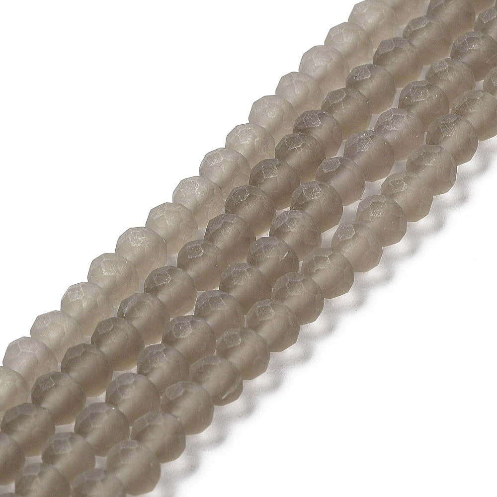 Transparent Glass Beads Strands Faceted Frosted Rondelle Light Grey 10mm Hole: 1mm about 63~65pcs/strand 49~50cm