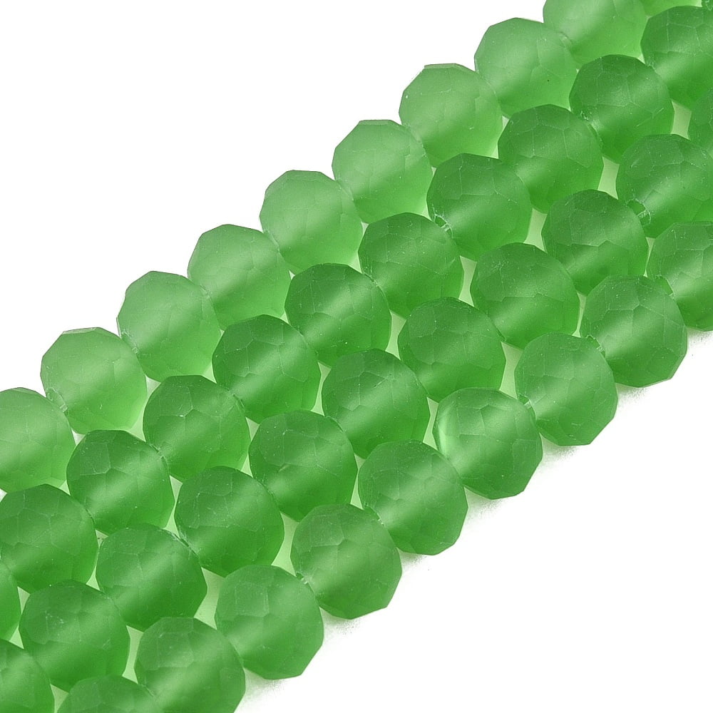 Transparent Glass Beads Strands Faceted Frosted Rondelle Lime Green 8mm Hole: 1mm about 64~65pcs/strand 40~41cm