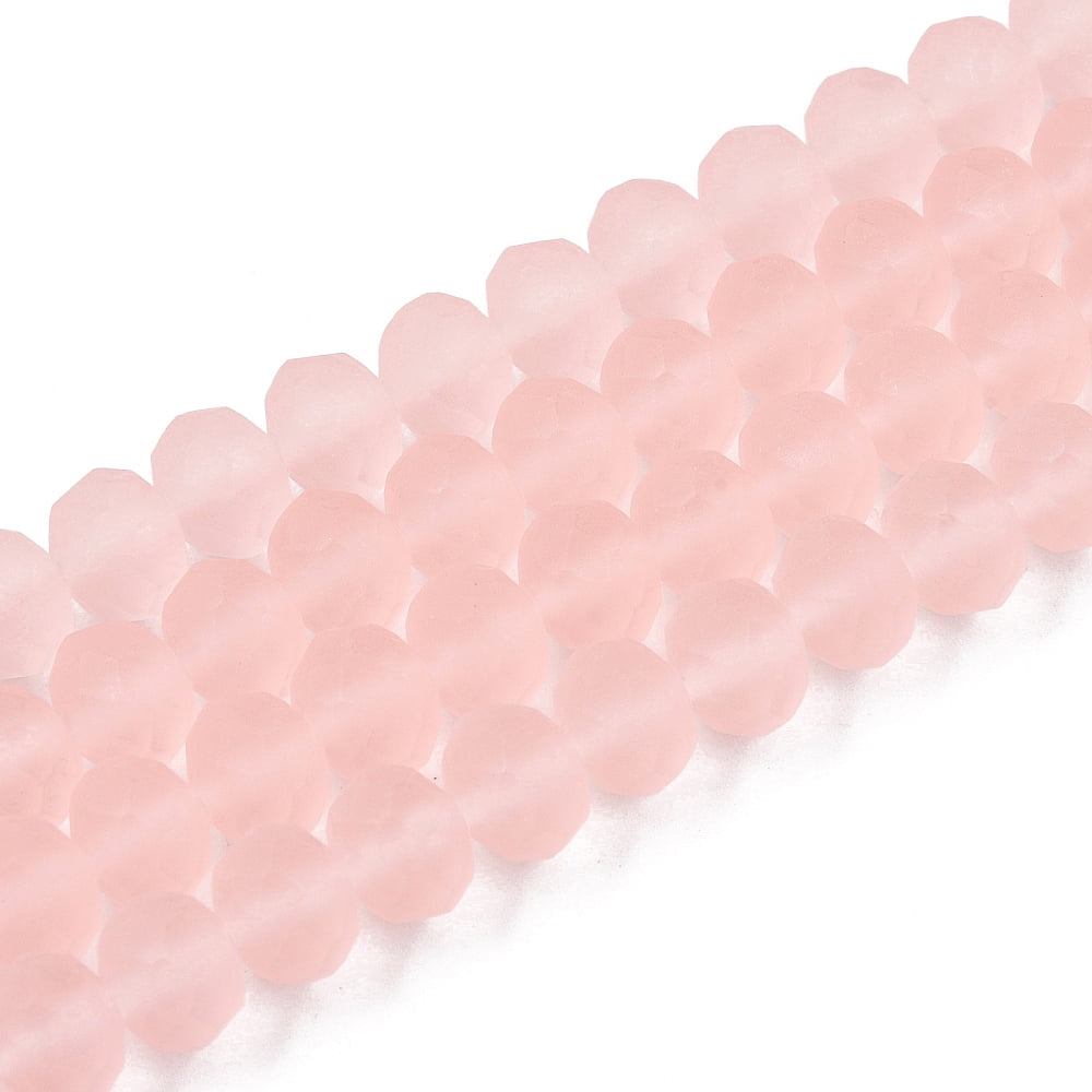 Transparent Glass Beads Strands Faceted Frosted Rondelle Pink 8mm Hole: 1mm about 64~65pcs/strand 40~41cm