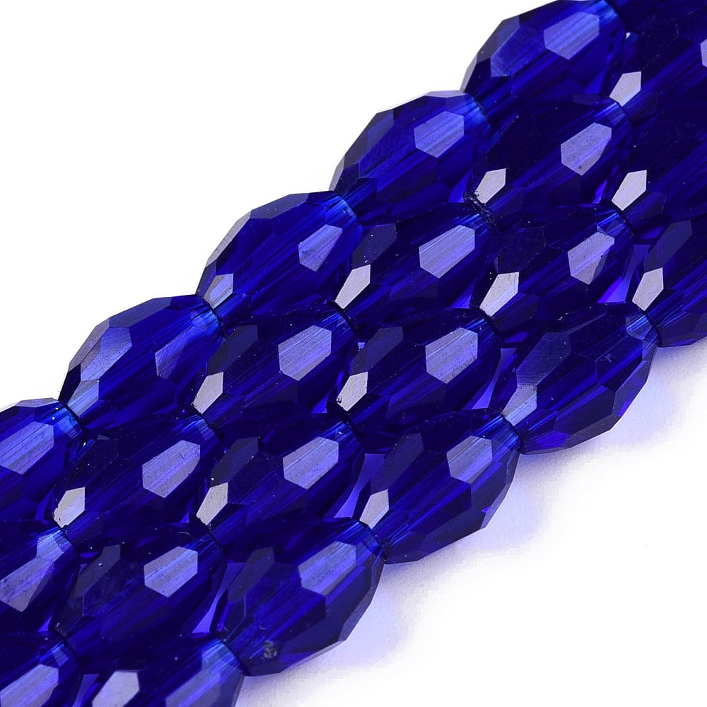 Transparent Glass Beads Strands Faceted Oval Dark Blue 8x5.5mm Hole: 1mm 70pcs/strand 22.2~22.64''(55.5~57.5cm)