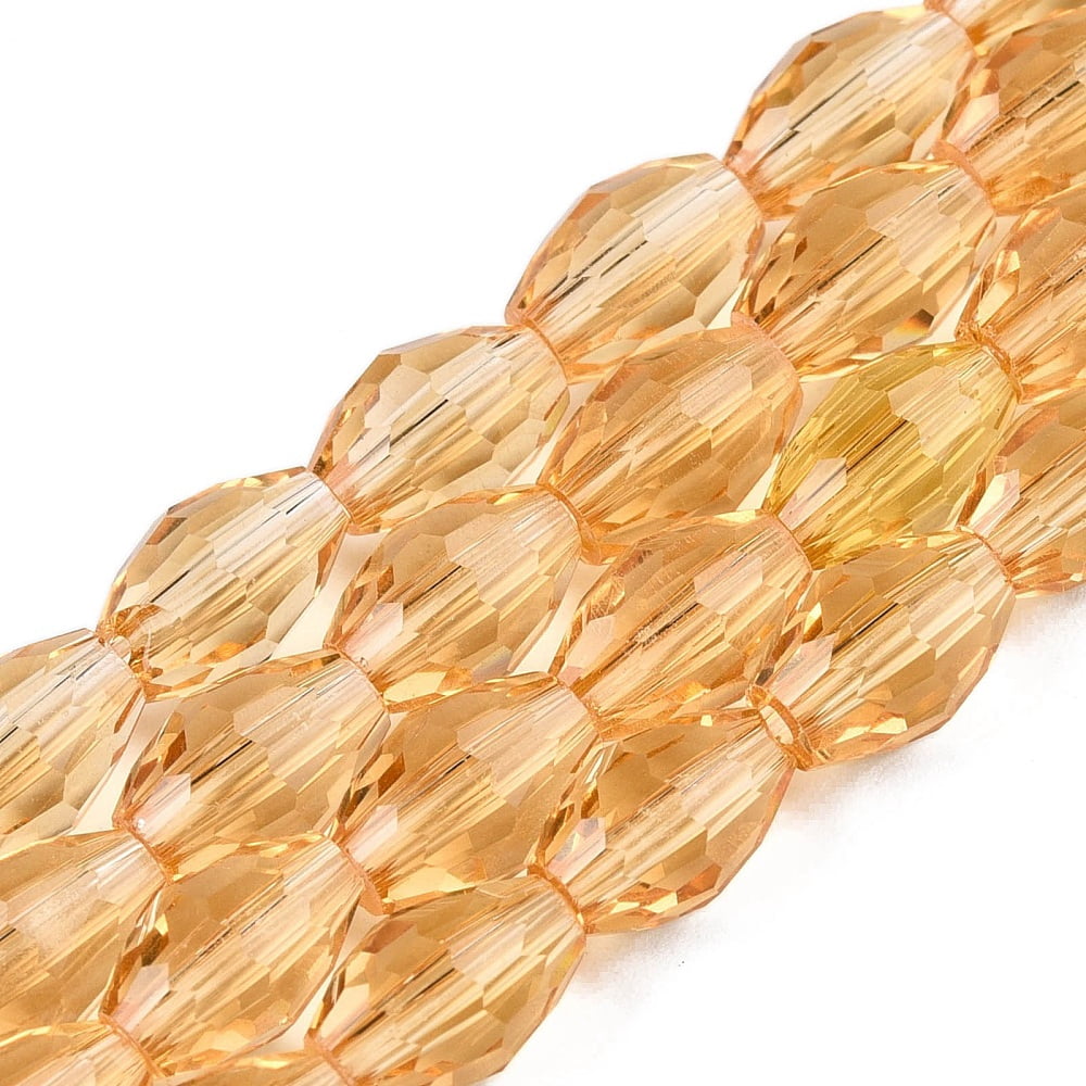Transparent Glass Beads Strands Faceted Oval Goldenrod 8x5.5mm Hole: 1mm about 70pcs/strand 22.2~22.64''(55.5~57.5cm)