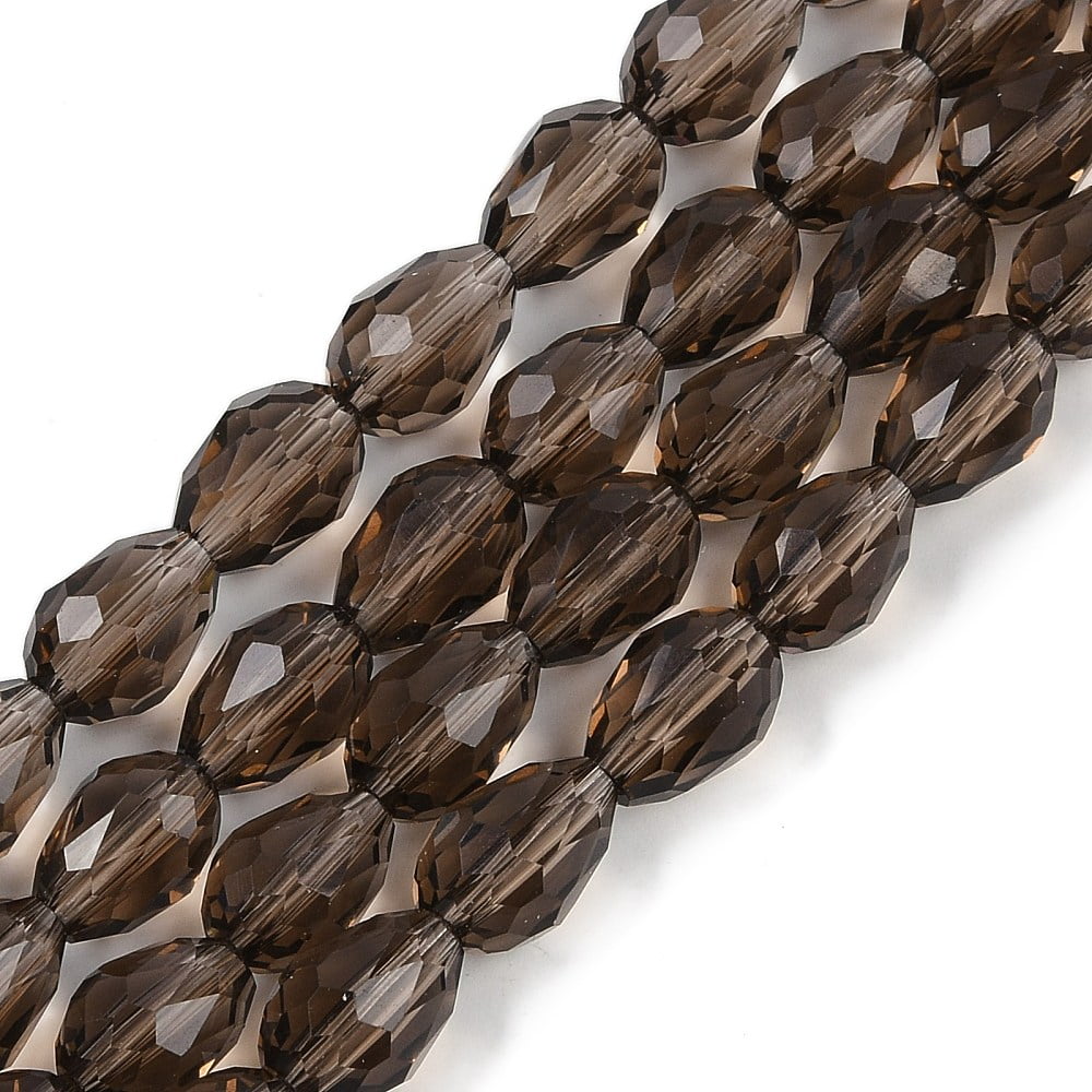 Transparent Glass Beads Strands Faceted Teardrop Coconut Brown 8x6mm Hole: 1.2mm about 65~67pcs/strand 20.08 inch(51cm)