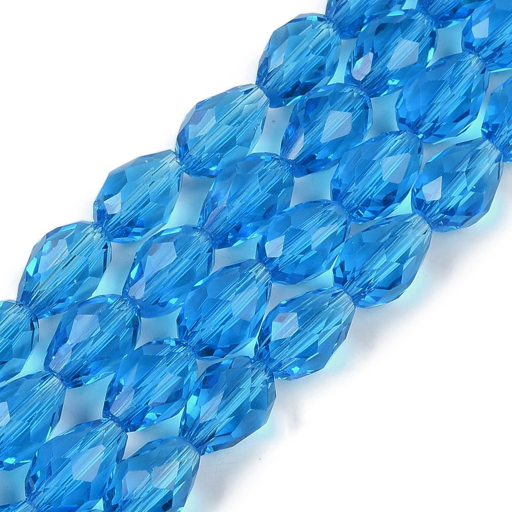 Transparent Glass Beads Strands Faceted Teardrop Deep Sky Blue 8x6mm Hole: 1.2mm about 65~67pcs/strand 20.08 inch(51cm)
