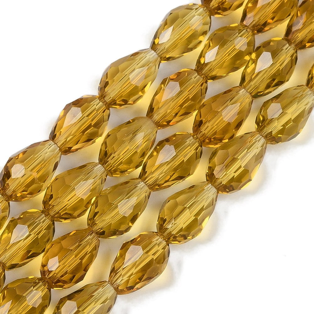 Transparent Glass Beads Strands Faceted Teardrop Goldenrod 8x6mm Hole: 1.2mm about 65~67pcs/strand 20.08 inch(51cm)