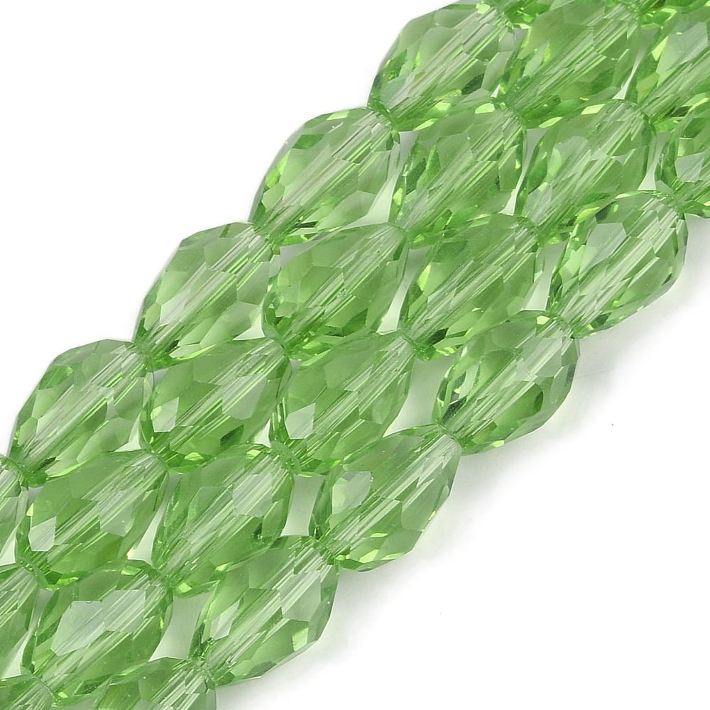 Transparent Glass Beads Strands Faceted Teardrop Lime 15x10mm Hole: 1.6mm about 46~48pcs/strand 27.95 inch(71cm)