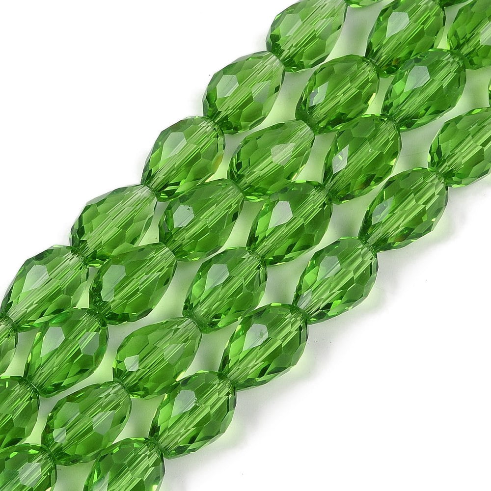 Transparent Glass Beads Strands Faceted Teardrop Lime Green 15x10mm Hole: 1.6mm about 46~48pcs/strand 27.95 inch(71cm)