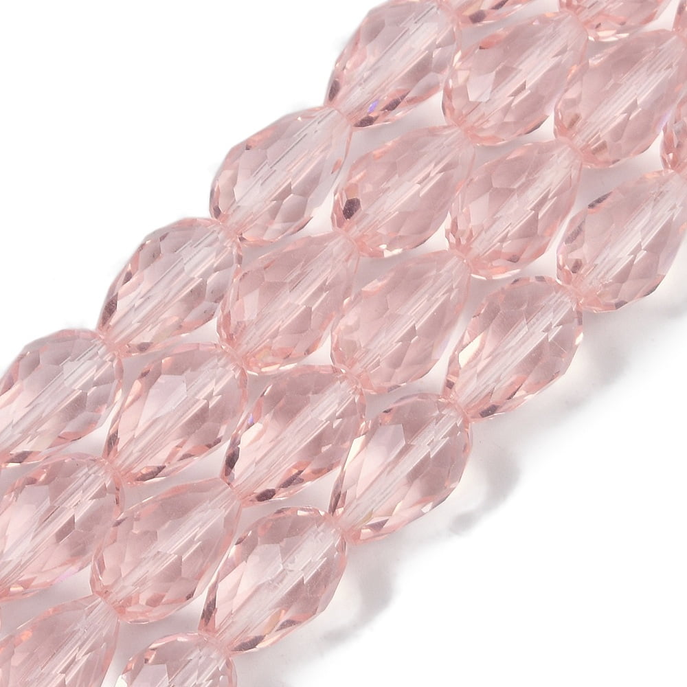 Transparent Glass Beads Strands Faceted Teardrop Misty Rose 8x6mm Hole: 1.2mm about 65~67pcs/strand 20.08 inch(51cm)