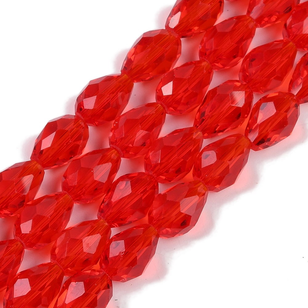 Transparent Glass Beads Strands Faceted Teardrop Red 8x6mm Hole: 1.2mm about 65~67pcs/strand 20.08 inch(51cm)