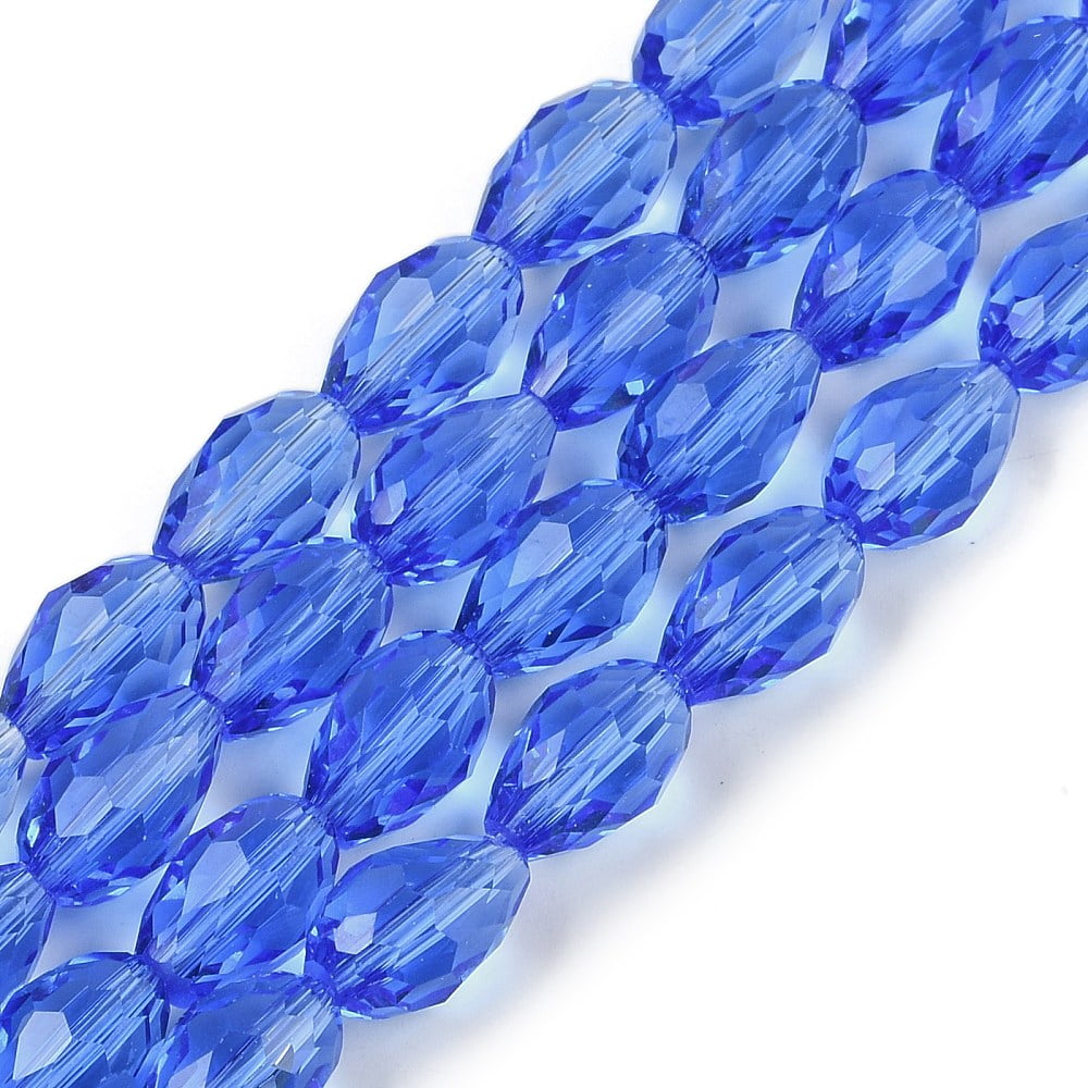 Transparent Glass Beads Strands Faceted Teardrop Royal Blue 8x6mm Hole: 1.2mm about 65~67pcs/strand 20.08 inch(51cm)