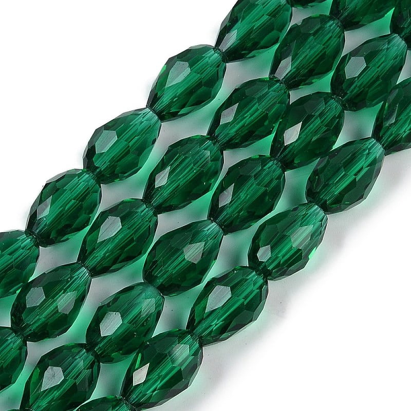 Transparent Glass Beads Strands Faceted Teardrop for DIY Dark Green 15x10mm Hole: 1.6mm about 46~48pcs/strand 27.95 inch(71cm) Glass