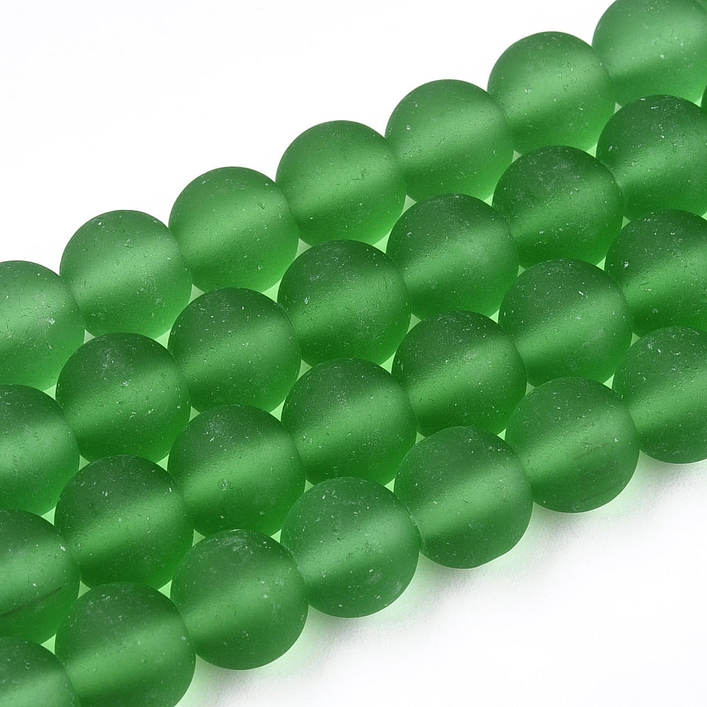 Transparent Glass Beads Strands Frosted Round Green 8~8.5mm Hole: 1.5mm about 51~53pcs/strand 14.96 inch~15.55 inch(38~39.7cm)