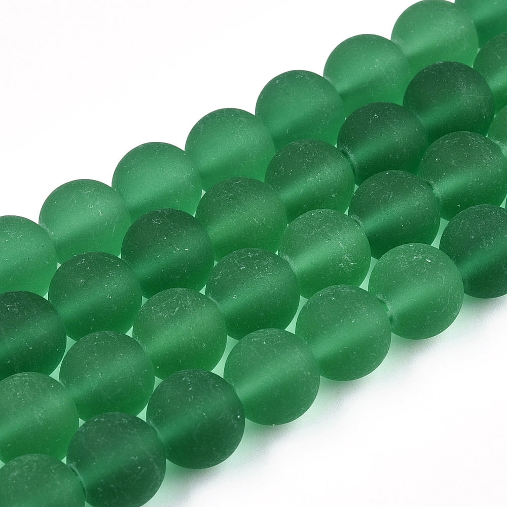 Transparent Glass Beads Strands Frosted Round Sea Green 9.5~10mm Hole: 1.5mm 41~42pcs/strand 14.88~15.12 inch(37.8~38.4cm)