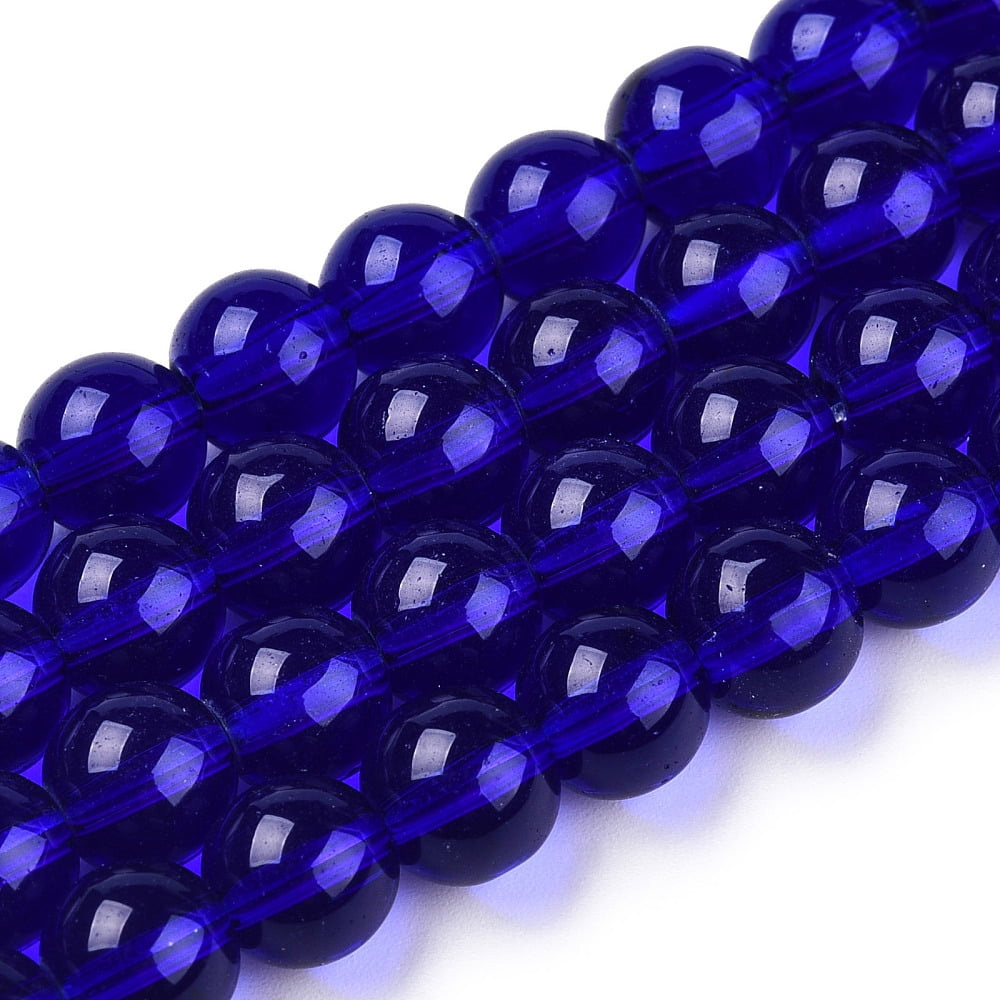 1Strand Transparent Glass Beads Strands Round Dark Blue 8~8.5mm Hole: 1.5mm about 51~53pcs/strand 14.96 inch~15.55 inch(38~39.7cm)