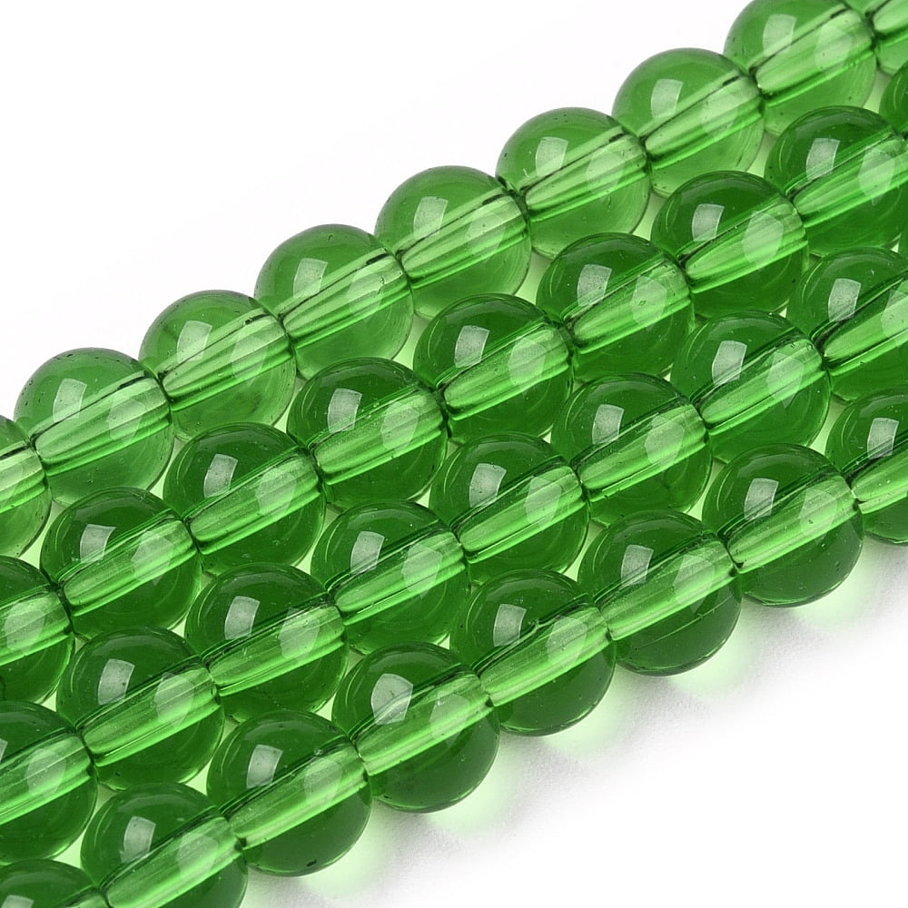 Transparent Glass Beads Strands Round Green 9.5~10mm Hole: 1.5mm 40~42pcs/strand 14.76~15.12 inch(37.5~38.4cm)