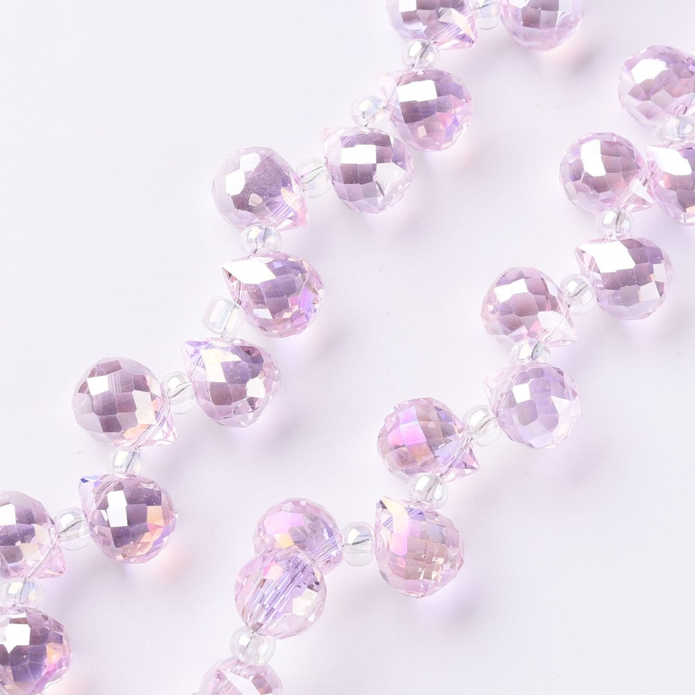 Transparent Glass Beads Strands Top Drilled Beads AB color Faceted Teardrop Pink Teardrop: 9.5x8mm Hole: 0.8mm Beads: 3~4x2.5~3.5mm about 95pcs/strand 21.65 inch(55cm)
